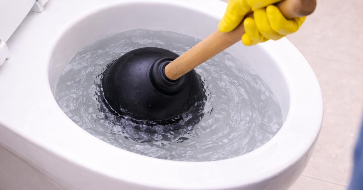 Toilet ontstoppen met plopper in schone badkamer